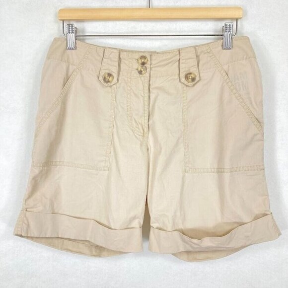 Khaki Cuffed Cotton Shorts Beachy Boho Summer Vacation Lightweight School 6 - Picture 1 of 4